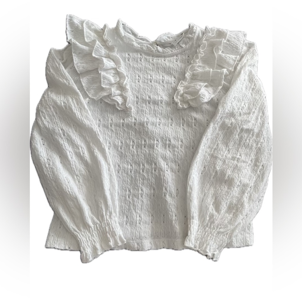 Zara Girls White Ruffle Long Sleeves Blouse Size 9